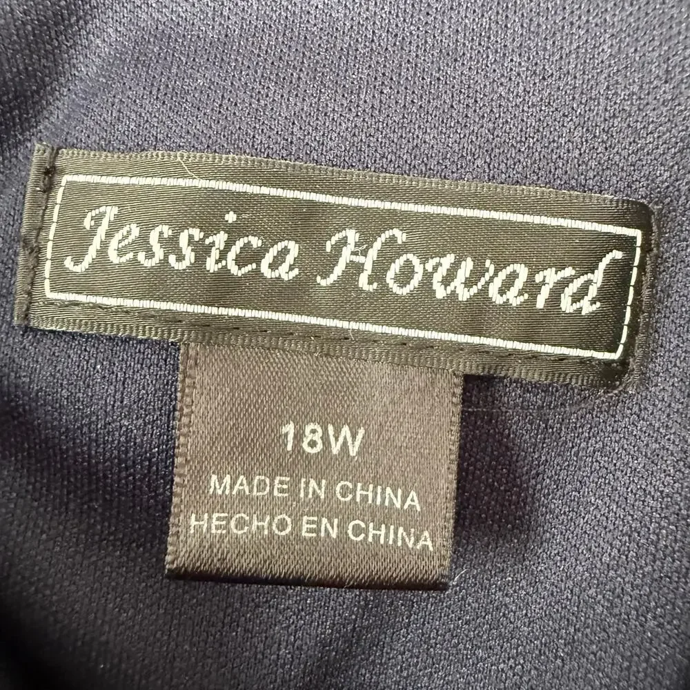 Jessica Howard Women's Navy Chiffon V-Neck Mini Pleat Dress Size 18W - Picture 7 of 11